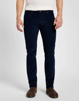 LEE DAREN ZIP FLY MĘSKIE SPODNIE MATERIAŁOWE SZTRUKSOWE RIVET NAVY 112355815 L707008607