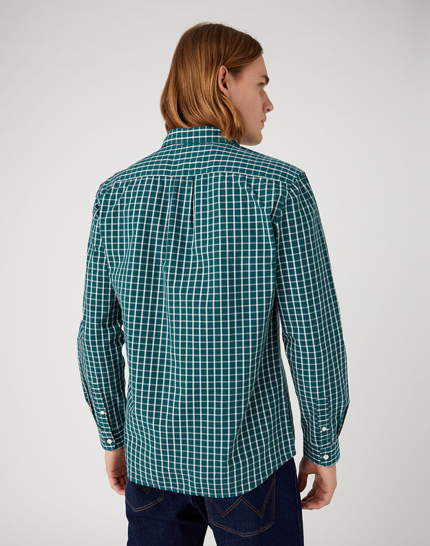 WRANGLER 1 POCKET SHIRT MĘSKA KOSZULA Z DŁUGIM RĘKAWEM W KRATĘ KRATA DEEP TEAL W5A24MG03