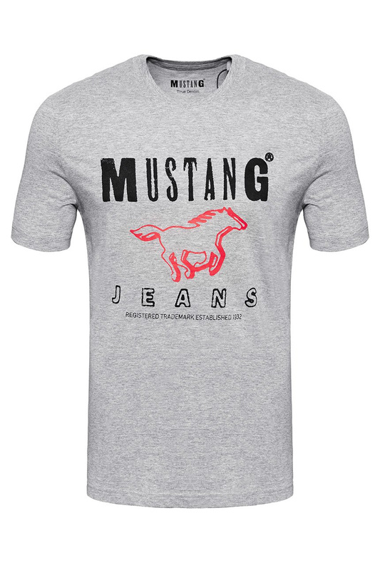 MUSTANG T SHIRT BASIC PRINT TEE MID GREY MELANGE 1008373 4140
