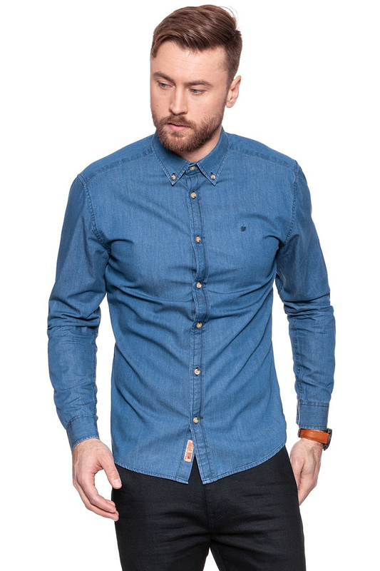 WRANGLER L/S BUTTON-DOWN SHIR MID INDIGO W57651H8E