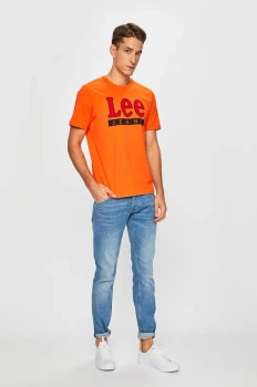 LEE JEANS LOGO TEE MĘSKI T-SHIRT KOSZULKA Z NADRUKIEM LOGO REGULAR FIT SING ORANGE L64JFEME 112115814