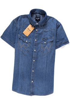 WRANGLER S/S WESTERN SHIRT MĘSKA KOSZULA JEANSOWA KRÓTKI RĘKAW MID INDIGO W5853CP8E
