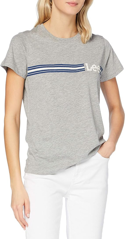 LEE STRIPE LOGO TEE DAMSKA KOSZULKA Z KRÓTKIM RĘKAWEM T-SHIRT LOGO GREY MELE L42MEH37 112109396