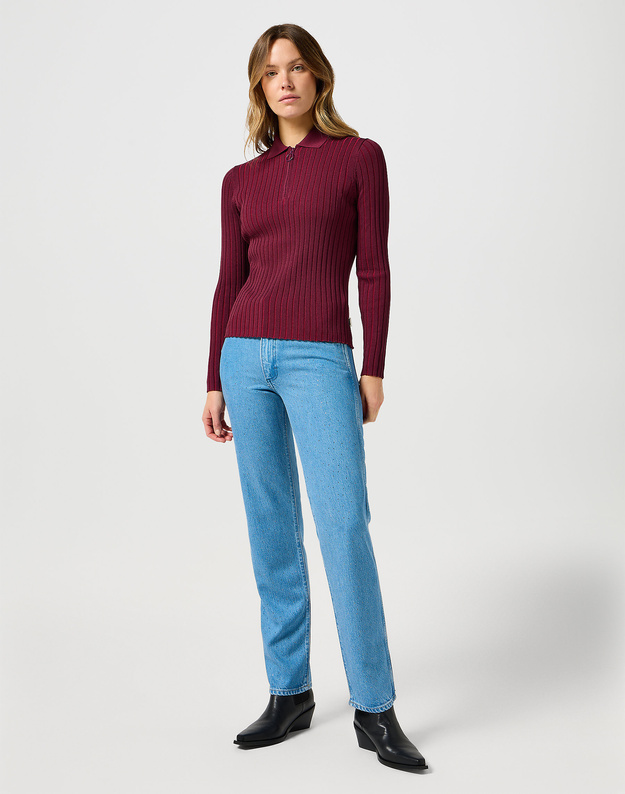 DAMSKI SWETER WRANGLER RIB KNIT POLO PLUM CASPIA 112356484