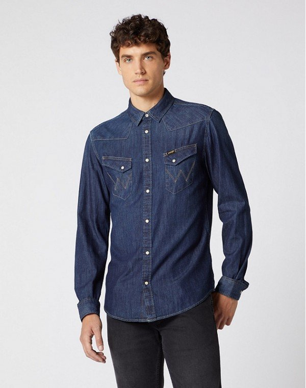 MĘSKA KOSZULA JEANSOWA WRANGLER WESTERN DENIM SHIRT DARK INDIGO W5974O71E 112129866