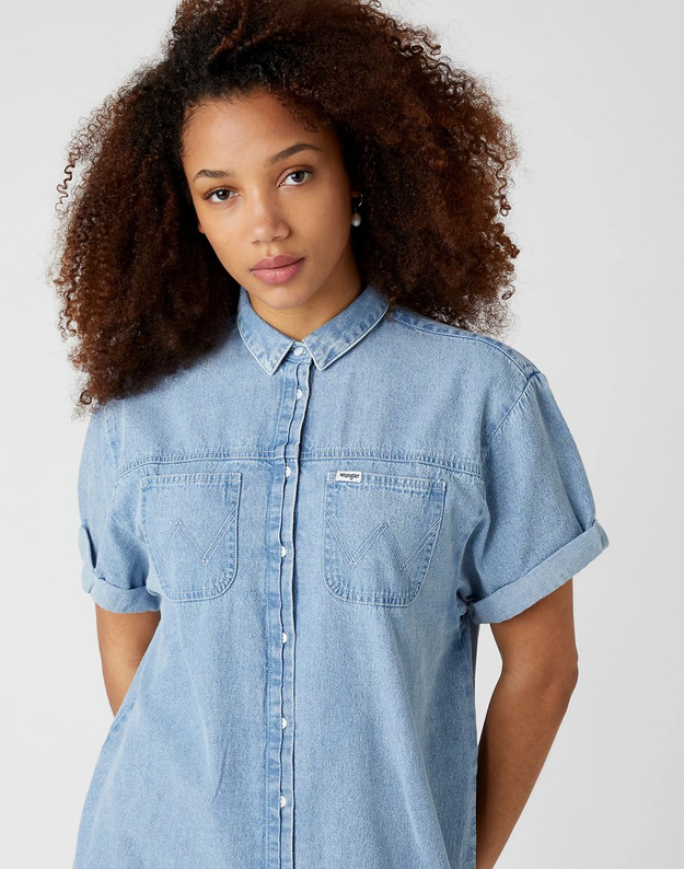 SUKIENKA WRANGLER DENIM SHIRT DRESS LIGHT INDIGO W9P03JX4E 112132451