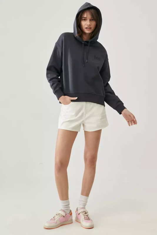 LEE ESSENTIAL HOODIE DAMSKA BLUZA Z KAPTUREM LOGO WASHED BLACK L53PRYJA 112145255