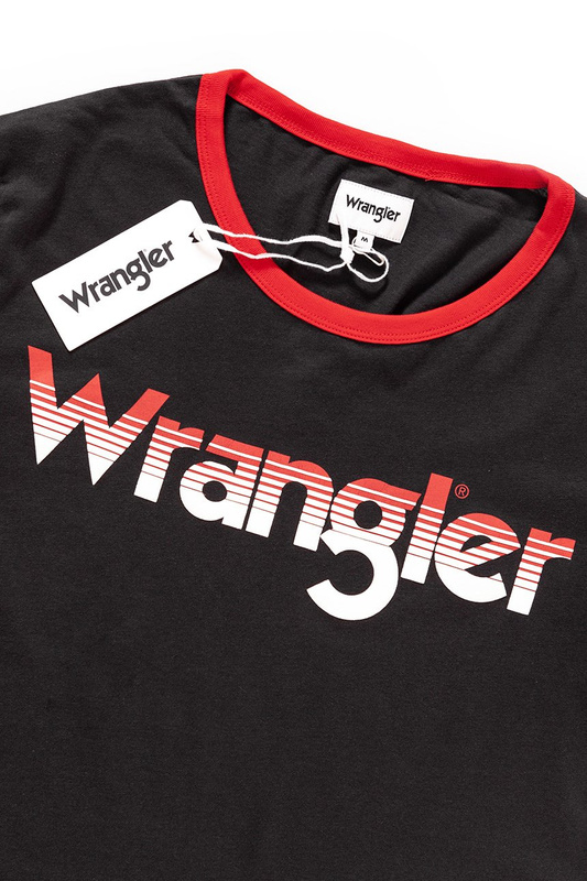 KOSZULKA WRANGLER LOGO RINGER TEE FADED BLACK W7B68FQV6 112131530