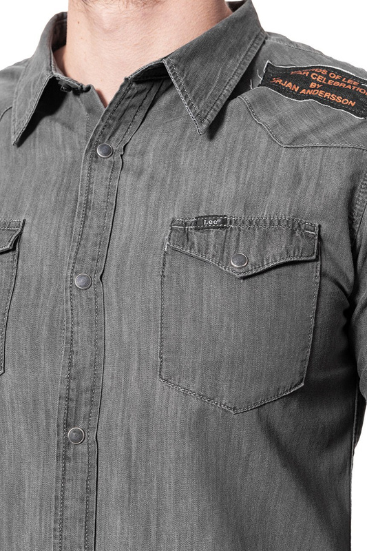 LEE WESTERN SHIRT SLIM GREY WASH L643KEFU 