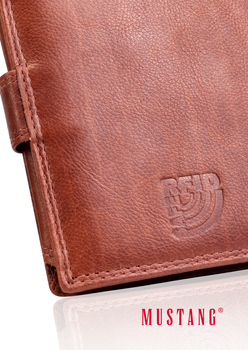 MUSTANG Denimo High Wallet Side Opening With Button SKÓRZANY PORTFEL POJEMNY NA KARTY PREMIUM