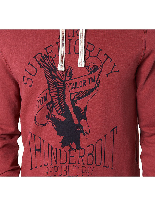 TOM TAILOR WASHED HOODIE WITH PRINT MĘSKA BLUZA ROZPINANA DARK CLARET RED COL. 4480 25293850010