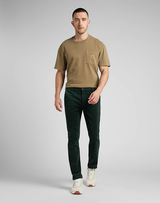 LEE SLIM CHINO MĘSKIE SPODNIE SZTRUKSOWE SZTRUKS LOGO KELP L71LAXIN 112321633