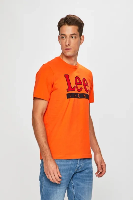 LEE JEANS LOGO TEE MĘSKI T-SHIRT KOSZULKA Z NADRUKIEM LOGO REGULAR FIT SING ORANGE L64JFEME 112115814