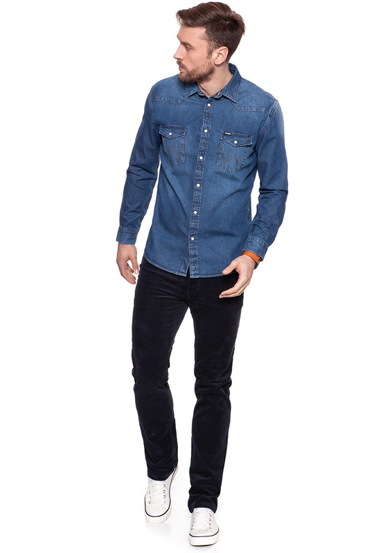 KOSZULA JEANSOWA MĘSKA WRANGLER WESTERN DENIM SHIRT MID STONE W5973LWZ4 112129837
