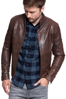 KURTKA SKÓRZANA WRANGLER WESTERN BIKER CHOCOLATE BROWN W4762ZAVM 112129047