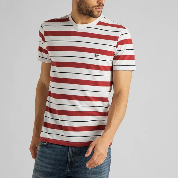LEE STRIPE TEE RED OCHRE MĘSKI T-SHIRT KOSZULKA PASKI LOGO L62KFUOE 112114668