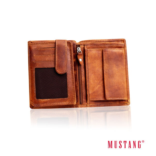 MUSTANG Denimo Wallet Side Opening SKÓRZANY PORTFEL POJEMNY NA KARTY PREMIUM 