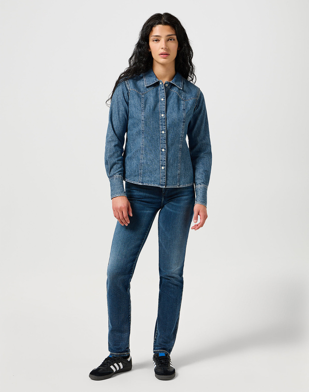 WRANGLER DAMSKA KOSZULA JEANSOWA WRANGLER EXAG YOKE SHIRT FADED BLUE 112356476