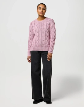 DAMSKI SWETER WRANGLER CABLE KNIT CREW KEEPSAKE LILAC 112370799