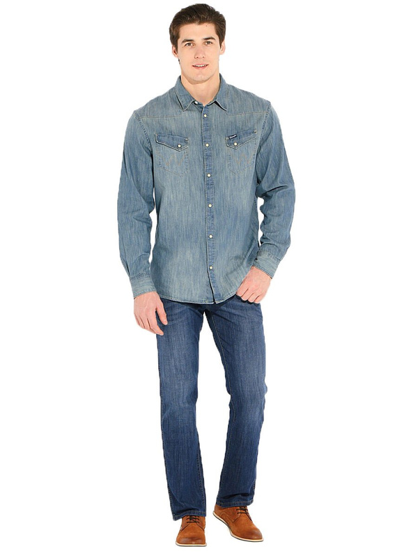 WRANGLER WESTERN SHIRT MĘSKA KOSZULA JEANSOWA DŁUGI RĘKAW TINTED BLEACH W58707P9E