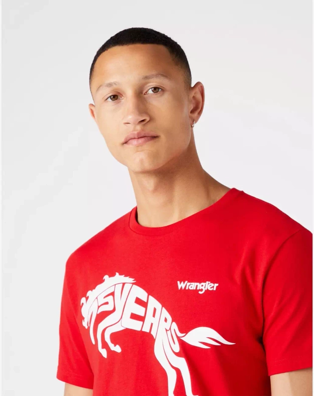 WRANGLER 75TH ANNI TEE MĘSKI T-SHIRT KOSZULKA LOGO NADRUK CHINESE RED W746EEXCJ 112146257