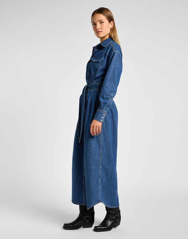 LEE DAMSKA SUKIENKA JENSOWA BELTED WESTERN DRESS BLUE FUSION 112357937 LI19015514