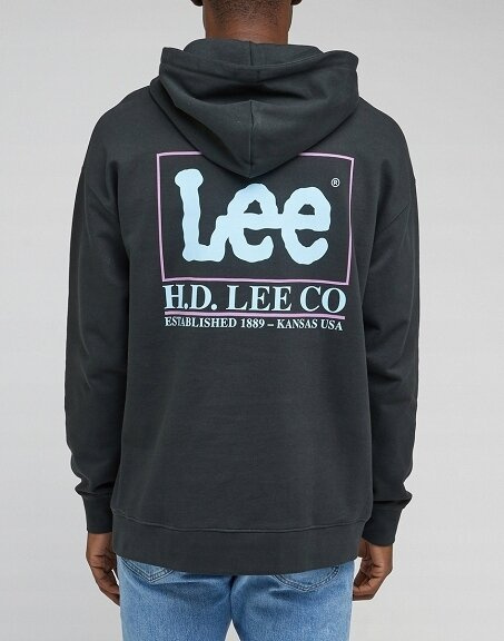 LEE LOOSE LOGO HOODIE MĘSKA BLUZA Z KAPTUREM LOGO WASHED BLACK LL17FTON 112331477