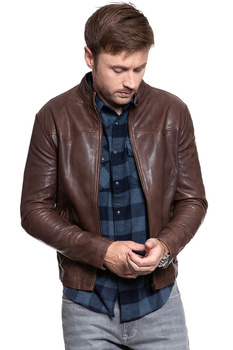 KURTKA SKÓRZANA WRANGLER WESTERN BIKER CHOCOLATE BROWN W4762ZAVM 112129047
