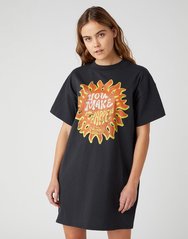 DAMSKA SUKIENKA WRANGLER TEE DRESS WASHED BLACK W9N7GFXVD 112132445