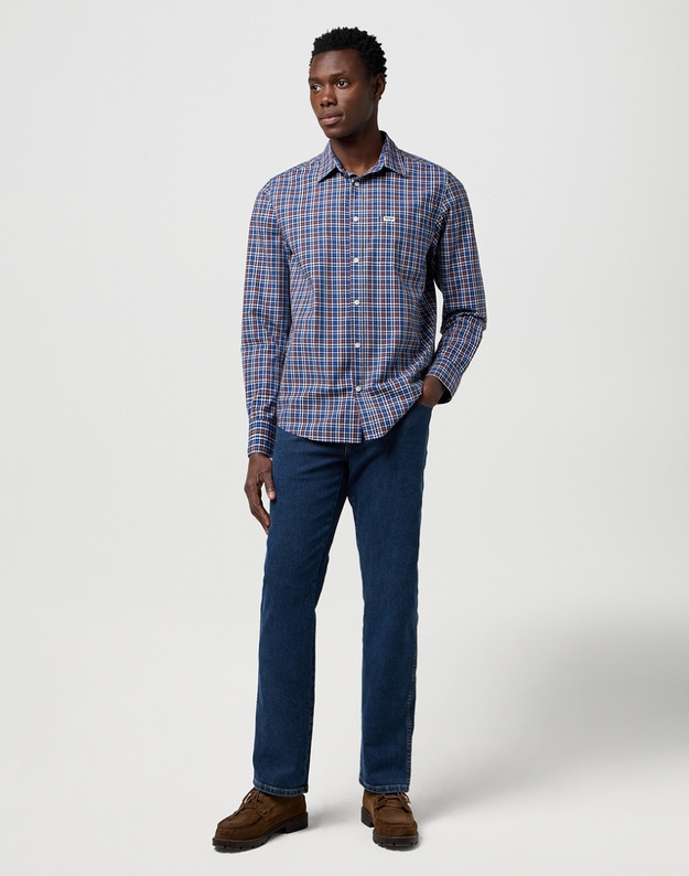 MESKA KOSZULA WRANGLER 1 PKT POPLIN SHIRT DARK BLUE 112371403