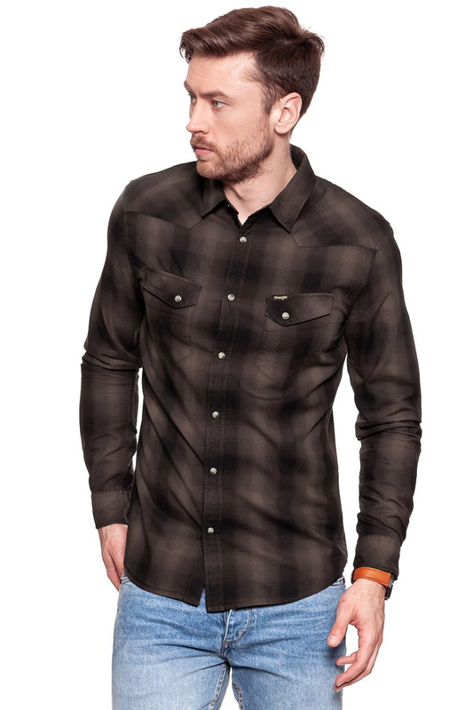 KOSZULA WRANGLER LS WESTERN SHIRT CHOCOLATE BROWN W57163NVM 112129400