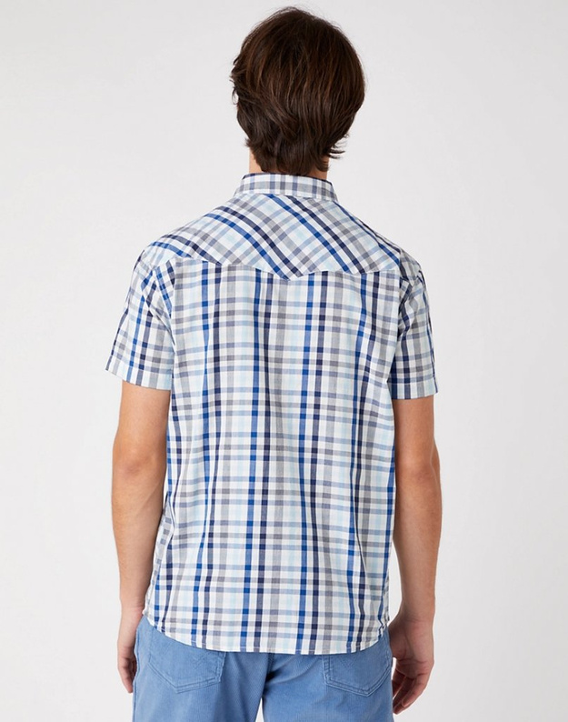 MĘSKA KOSZULA W KRATE WRANGLER SS WESTERN SHIRT CERULEAN BLUE W5J04MXVT 112130145