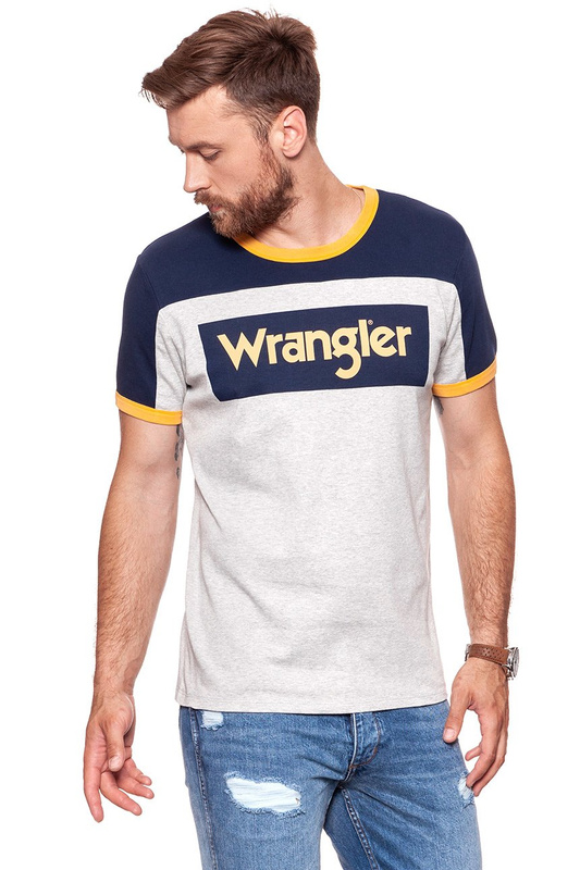 KOSZULKA WRANGLER B&Y RUGBY LOGO TEE MID GREY MEL W7B87GK37 112131559