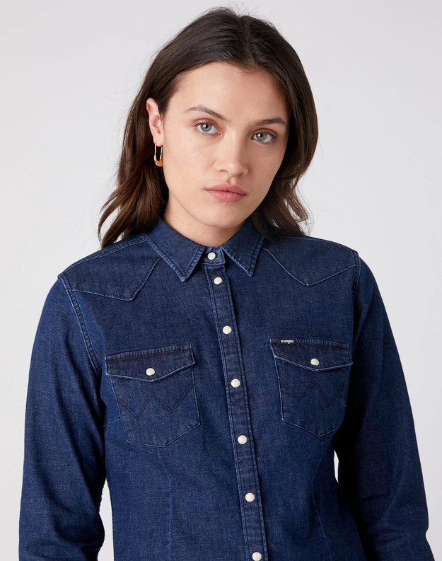 DAMSKA KOSZULA JEANSOWA WRANGLER SLIM WESTERN SHIRT DARK INDIGO W5Q3TFX1E 112130291