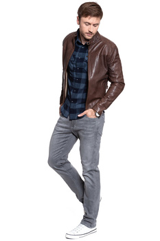 KURTKA SKÓRZANA WRANGLER WESTERN BIKER CHOCOLATE BROWN W4762ZAVM 112129047
