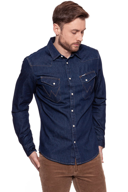 KOSZULA JEANSOWA MĘSKA WRANGLER WESTERN DENIM SHIRT DRY INDIGO W59421DZ0 112129744