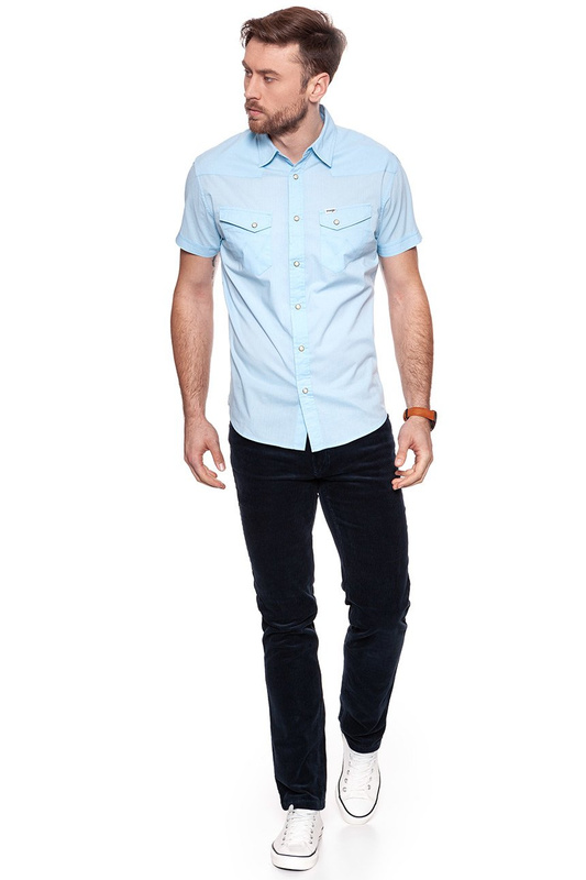 KOSZULA MĘSKA KRÓTKI RĘKAW WRANGLER SS WESTERN SHIRT CHAMBRAY BLUE W58736SUV 112129541