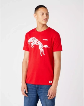 WRANGLER 75TH ANNI TEE MĘSKI T-SHIRT KOSZULKA LOGO NADRUK CHINESE RED W746EEXCJ 112146257