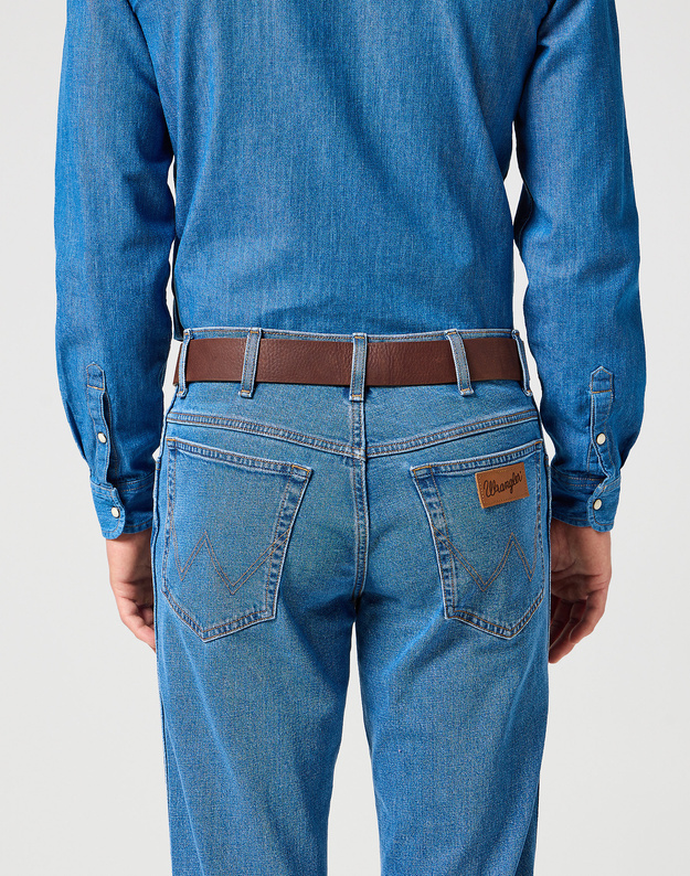 MĘSKI PASEK KLAMRA WRANGLER  FULL GRAIN BELT DARK BROWN 112358072