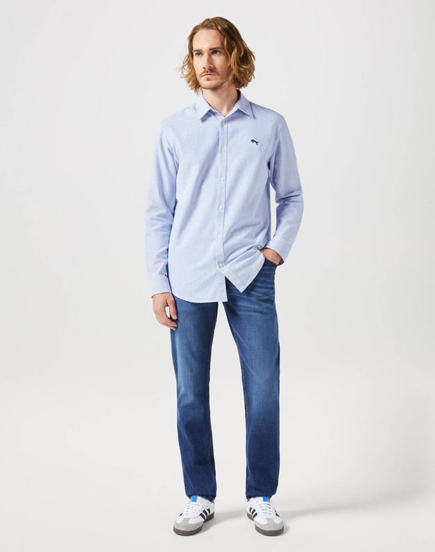 WRANGLER LS SHIRT MĘSKA KOSZULA W PASKI Z DŁUGIM RĘKAWEM BLUE STRIPE 112352839 W592016817