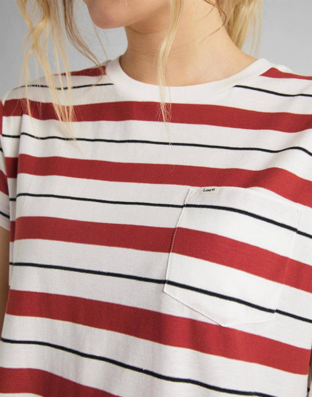 LEE RELAXED POCKET TEE DAMSKI T-SHIRT KOSZULKA W PASKI RED OCHRE L40RYHOE 112108724
