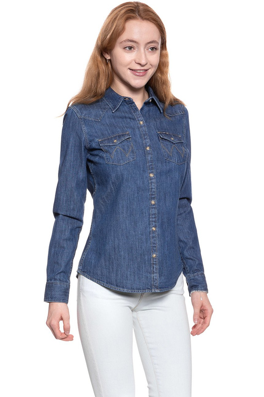 KOSZULA JEANSOWA DAMSKA WRANGLER L/S WESTERN SHIRT MID INDIGO W5045O68E 112129261