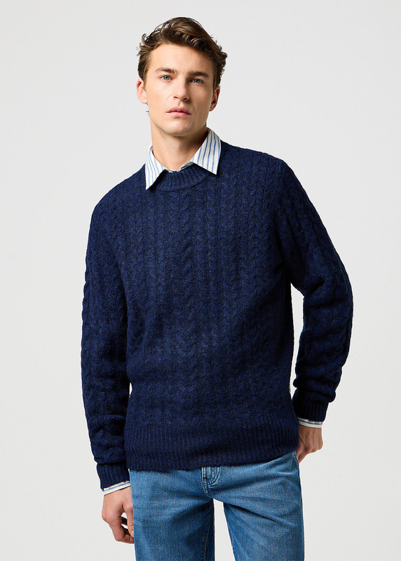 MESKI SWETER  WRANGLER CABLE KNIT SWEATER DENIM HEATHER 112371654