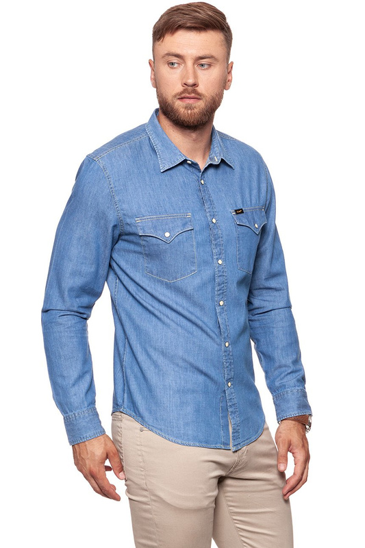 KOSZULA JEANSOWA MĘSKA LEE WESTERN SHIRT WASHED BLUE L644BILR 112115462