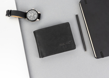 ZESTAW PREZENTOWY MUSTANG - SKÓRZANY PORTFEL I PASEK MĘSKI BLACK