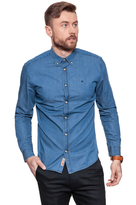WRANGLER L/S BUTTON-DOWN SHIR MID INDIGO W57651H8E