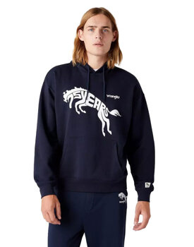 WRANGLER 75TH ANNI MĘSKA BLUZA Z KAPTUREM LOGO NADRUK HOODIE DARK SAPPHIRE W645HTB08 112146182