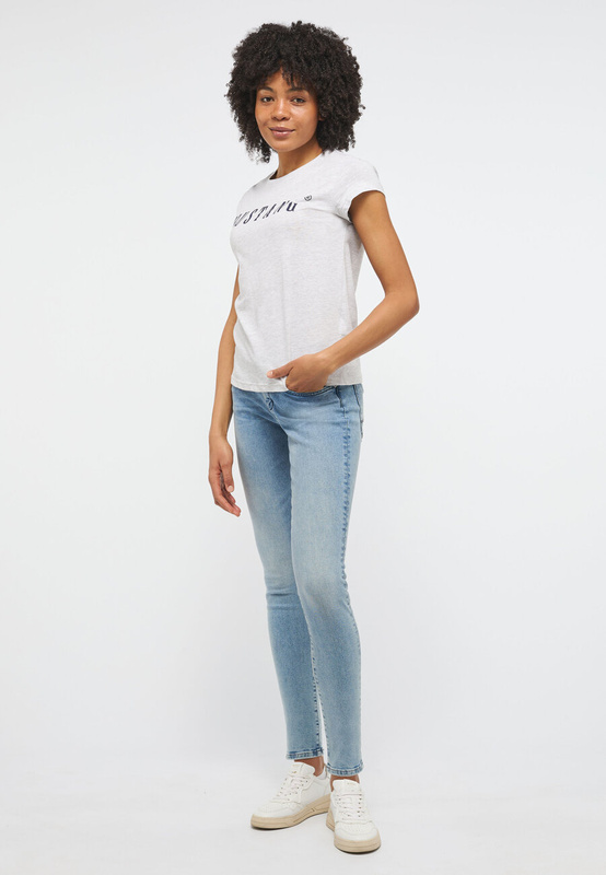 MUSTANG Alina C Logo Tee Damski T-shirt Koszulka Light Grey Melange 1013222 4141