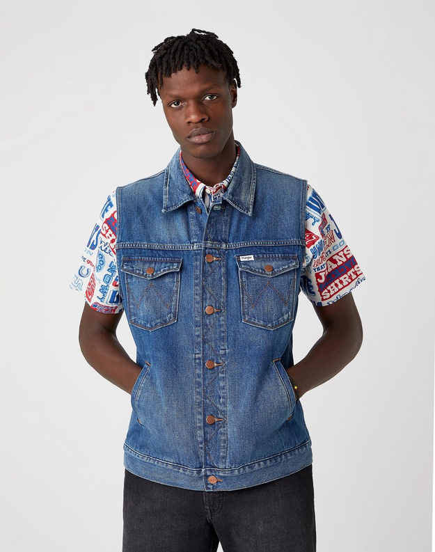 MĘSKI JEANSOWY BEZRĘKAWNIK WRANGLER DENIM VEST DE-LITE BLUE W447SF48R 112128890