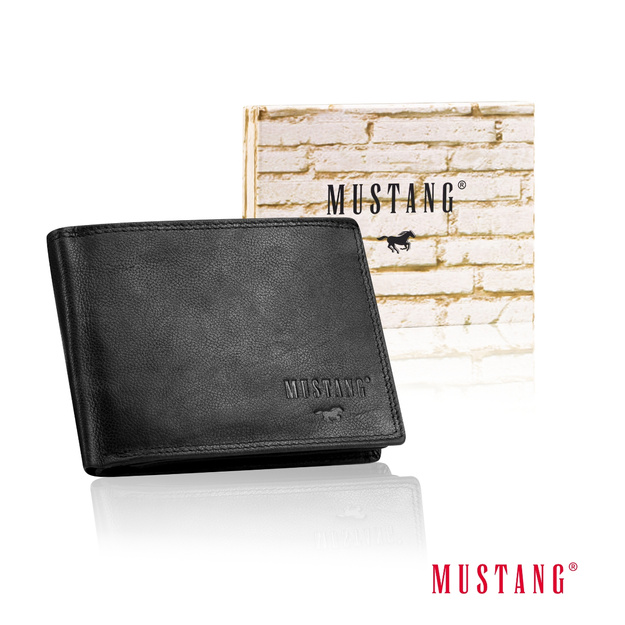 MUSTANG DENIMO WALLET MĘSKI PORTFEL SKÓRZANY POJEMNY KARTY BLACK